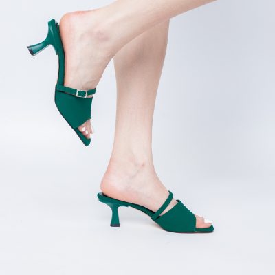 Saboți Damă Cu Toc Subțire Piele Ecologică Cu Cataramă Culoare Verde Mat BS115TR2403814