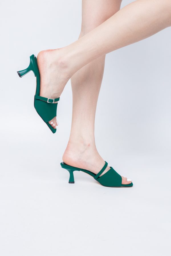 Saboți Damă Cu Toc Subțire Piele Ecologică Cu Cataramă Culoare Verde Mat BS115TR2403814 119