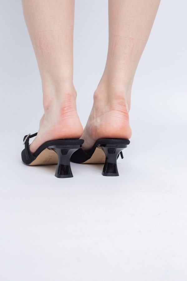 Saboți Damă Cu Toc Subțire Piele Ecologică Cu Cataramă Culoare Negru Mat BS115TR2403817 123