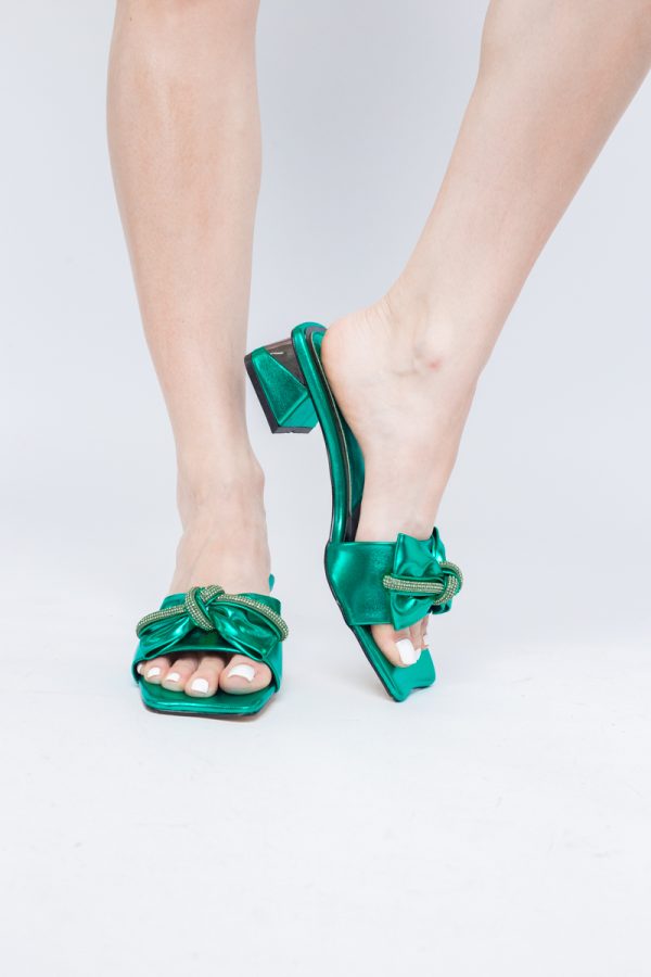 Saboți Damă cu Toc jos cu fundiță culoare Verde BS118TR2403950 121