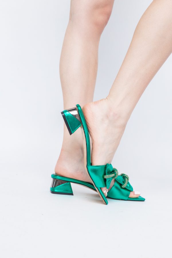 Saboți Damă cu Toc jos cu fundiță culoare Verde BS118TR2403950 119