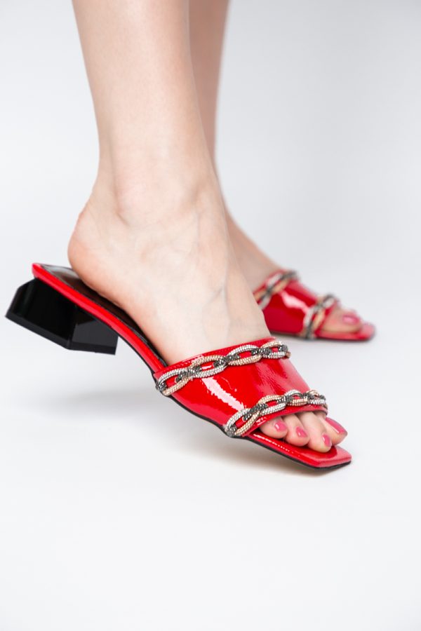 Saboți Damă Toc Gros Piele Ecologică culoare Roșu (BS51TR2403807) 119