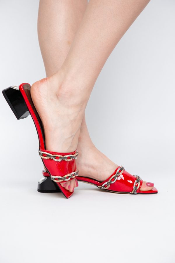 Saboți Damă Toc Gros Piele Ecologică culoare Roșu (BS51TR2403807) 120