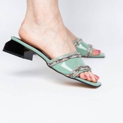 Saboți Damă Toc Gros Piele Ecologică culoare Verde menta (BS51TR2403808)