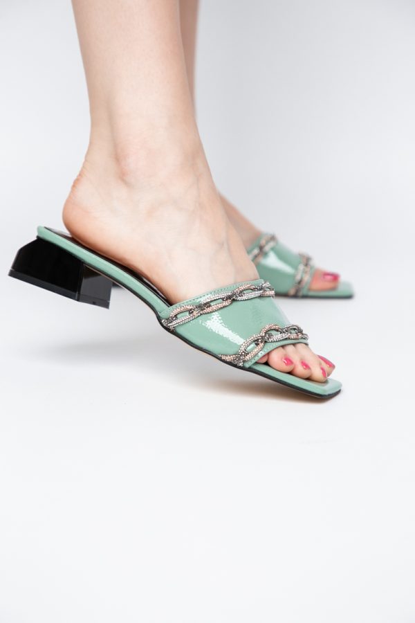Saboți Damă Toc Gros Piele Ecologică culoare Verde menta (BS51TR2403808) 119