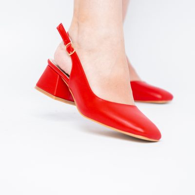 Pantofi Damă cu Toc Gros din Piele Ecologică culoare rosu(BS420AY2404133)