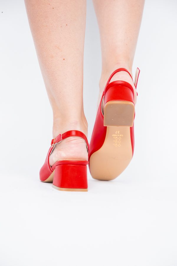Pantofi Damă cu Toc Gros din Piele Ecologică culoare rosu(BS420AY2404133) 123