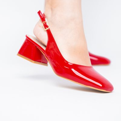 Pantofi Damă cu Toc Gros din Piele Ecologică culoare rosu (BS420AY2404135)