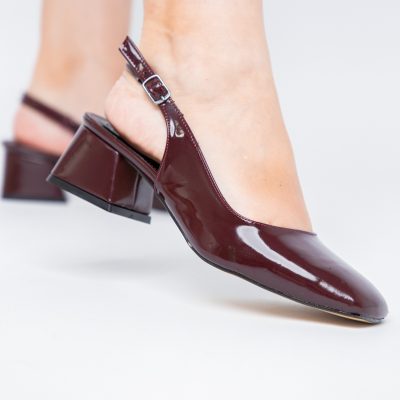 Pantofi Damă cu Toc Gros din Piele Ecologică culoare bordo (BS420AY2404137)