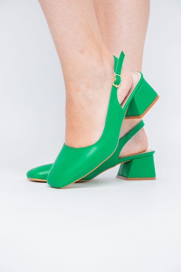 Pantofi Damă cu Toc Gros din Piele Ecologică culoare verde mat (BS420AY2404138) 121