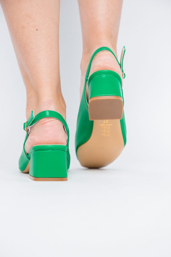 Pantofi Damă cu Toc Gros din Piele Ecologică culoare verde mat (BS420AY2404138) 123