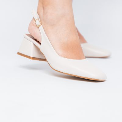Pantofi Damă cu Toc Gros din Piele Ecologică culoare bej mat (BS420AY2404208)