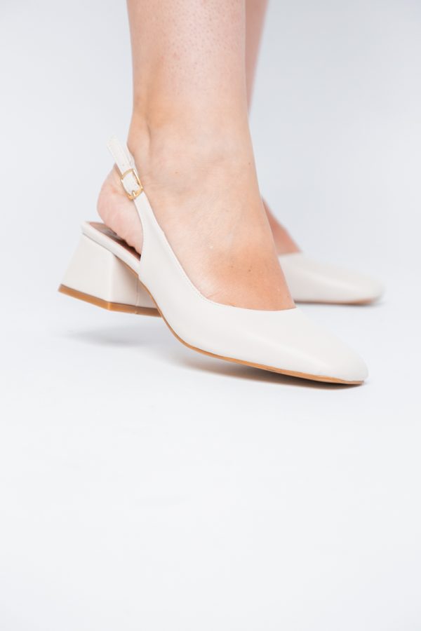 Pantofi Damă cu Toc Gros din Piele Ecologică culoare bej mat (BS420AY2404208) 119
