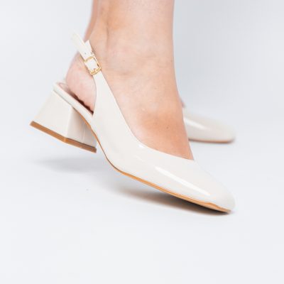 Pantofi Damă cu Toc Gros din Piele Ecologică culoare bej(BS420AY2404130)