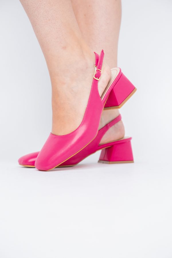 Pantofi Damă cu Toc Gros din Piele Ecologică culoare roz fuchsia(BS420AY2404131) 121