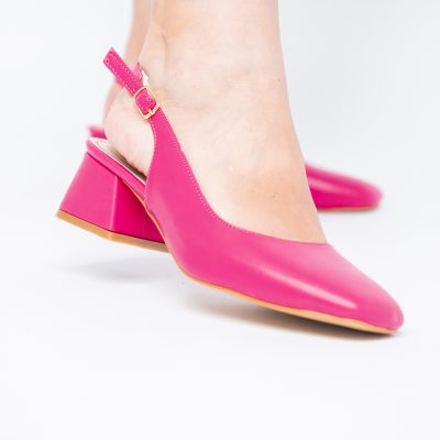 Pantofi Damă cu Toc Gros din Piele Ecologică culoare roz fuchsia(BS420AY2404131)