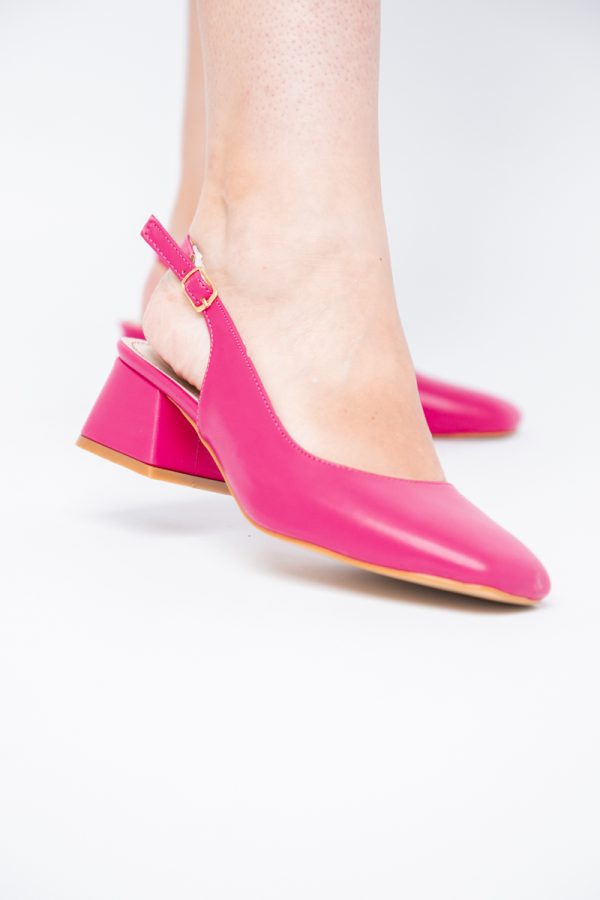 Pantofi Damă cu Toc Gros din Piele Ecologică culoare roz fuchsia(BS420AY2404131) 119