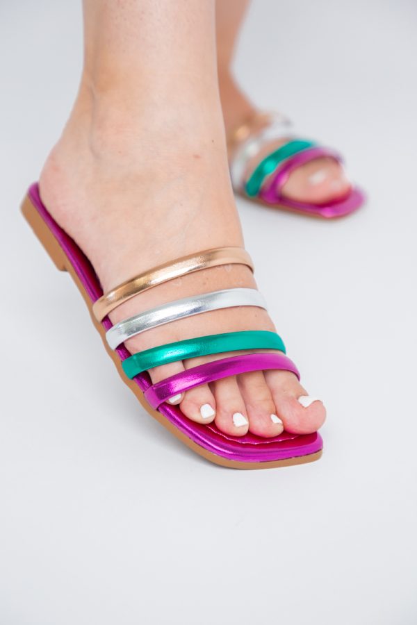 Papuci dama fuchsia metalic din piele ecologică 121