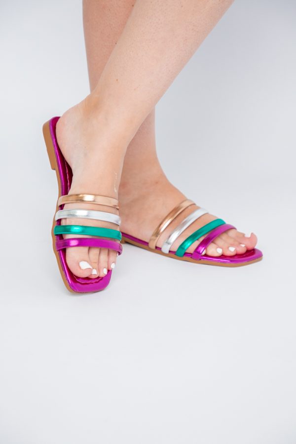 Papuci dama fuchsia metalic din piele ecologică 123