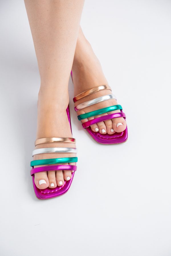 Papuci dama fuchsia metalic din piele ecologică 119
