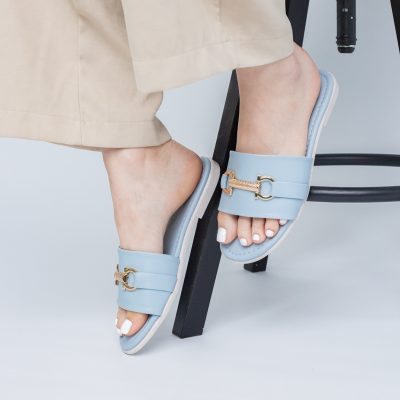 Saboți pentru Femei cu Elemente Metalice din Piele ecologică Albastru (BS140TR2404119)
