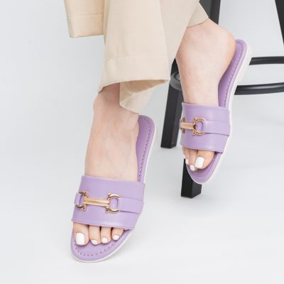 Saboți pentru Femei cu Elemente Metalice din Piele ecologică Violet (BS140TR2404117)