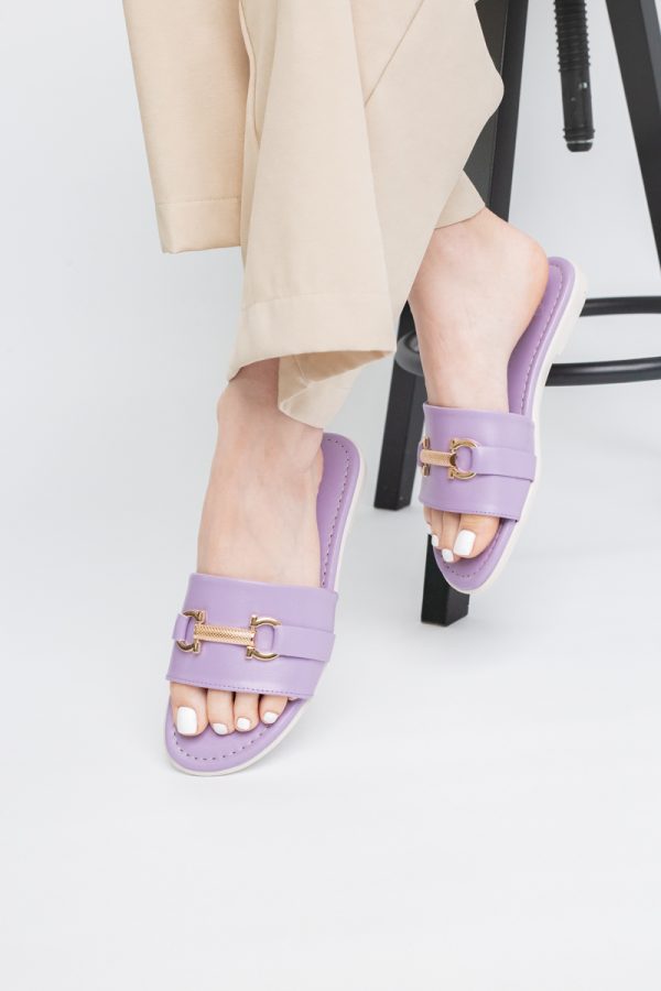 Saboți pentru Femei cu Elemente Metalice din Piele ecologică Violet (BS140TR2404117) 119