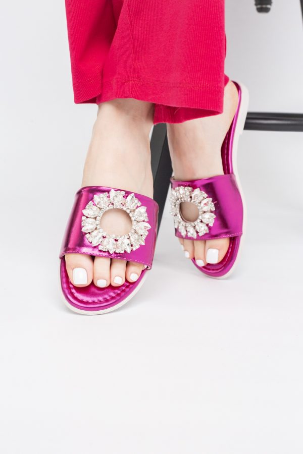 Saboți fără Toc cu pietricele din Piele Ecologica fuchsia metalic (BS141TR2404090) 121