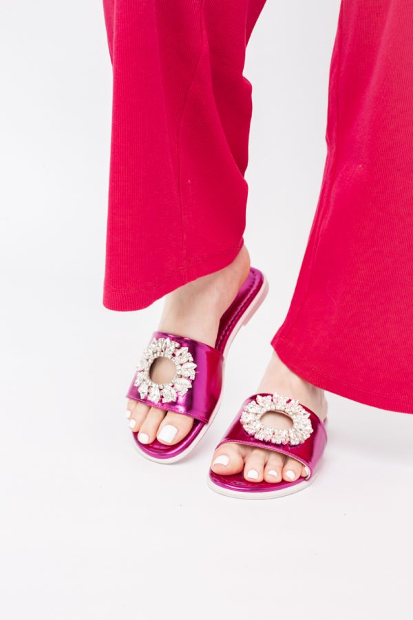 Saboți fără Toc cu pietricele din Piele Ecologica fuchsia metalic (BS141TR2404090) 119