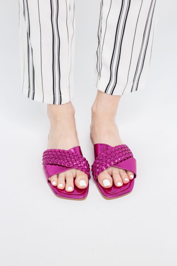 Saboți din Piele eco cu Model Împletit în Nuanțe de Fuchsia Metalic (BS616TR2404053) 123