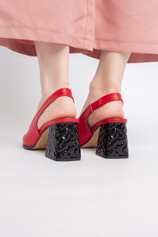 Sandale cu Toc gros Varf Rotund piele ecologică txturată culoare Rosu (BS671SN2404077) 123