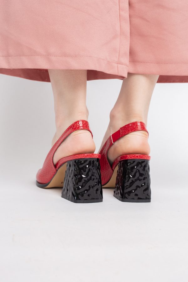 Sandale cu Toc gros Varf Rotund piele ecologică txturată culoare Rosu (BS671SN2404077) 123