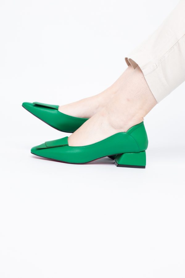 Pantofi Damă cu Toc Jos din Piele Ecologică Verde (BS500D2404044) 121