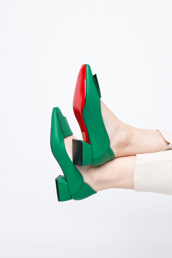 Pantofi Damă cu Toc Jos din Piele Ecologică Verde (BS500D2404044) 119