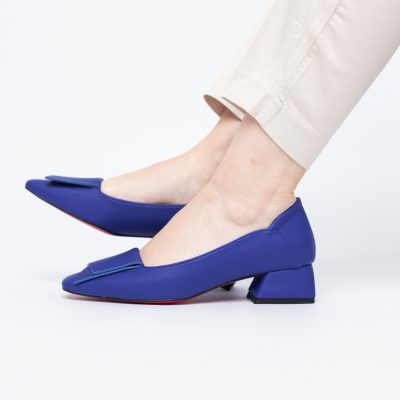 Pantofi Damă cu Toc Jos din Piele Ecologică Albastru (BS500D2404207)