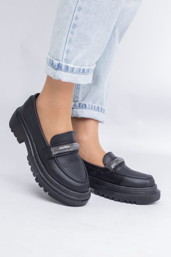 Pantofi Loafers Dama Piele Eco Negru mat Varf Rotund - BS206AY2402770 119