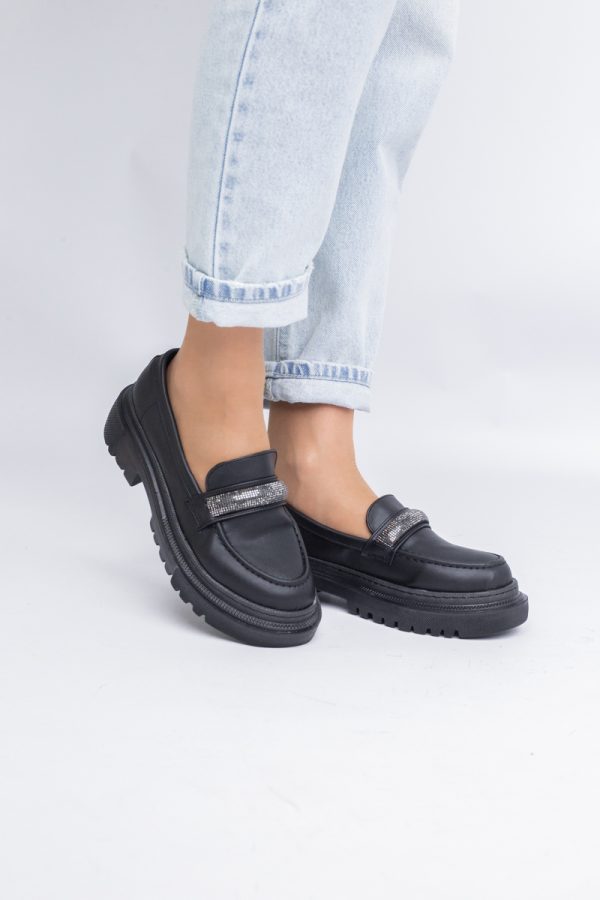 Pantofi Loafers Dama Piele Eco Negru mat Varf Rotund - BS206AY2402770 121