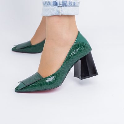 Pantofi Damă cu Toc Gros din Piele Ecologică Verde (BS2002D2402761)