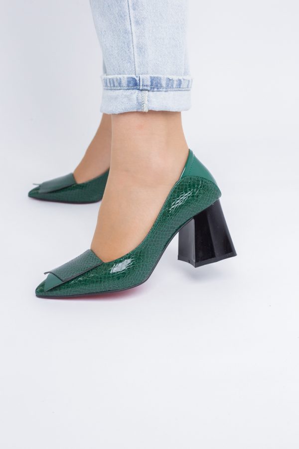Pantofi Damă cu Toc Gros din Piele Ecologică Verde (BS2002D2402761) 119