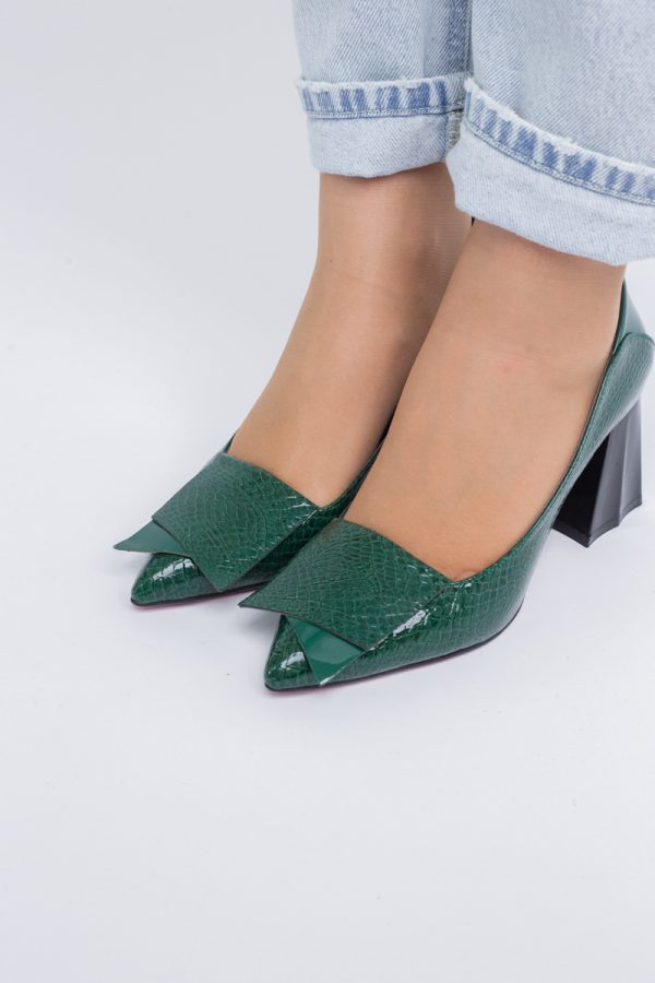 Pantofi Damă cu Toc Gros din Piele Ecologică Verde (BS2002D2402761) 121