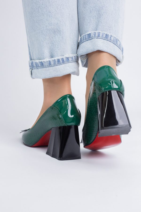 Pantofi Damă cu Toc Gros din Piele Ecologică Verde (BS2002D2402761) 123