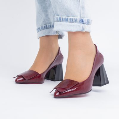 Pantofi Damă cu Toc Gros din Piele Ecologică Bordo (BS2002D2403833)