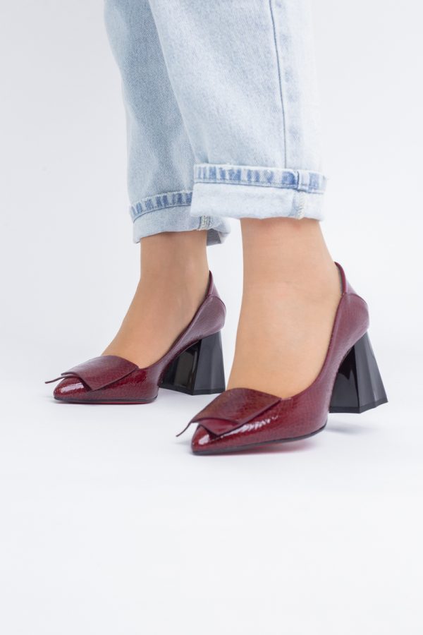 Pantofi Damă cu Toc Gros din Piele Ecologică Bordo (BS2002D2403833) 119