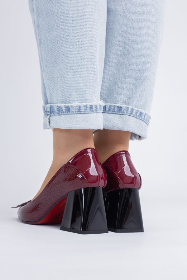 Pantofi Damă cu Toc Gros din Piele Ecologică Bordo (BS2002D2403833) 123