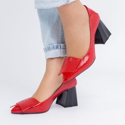 Pantofi Damă cu Toc Gros din Piele Ecologică Roșu (BS2002D2403832)