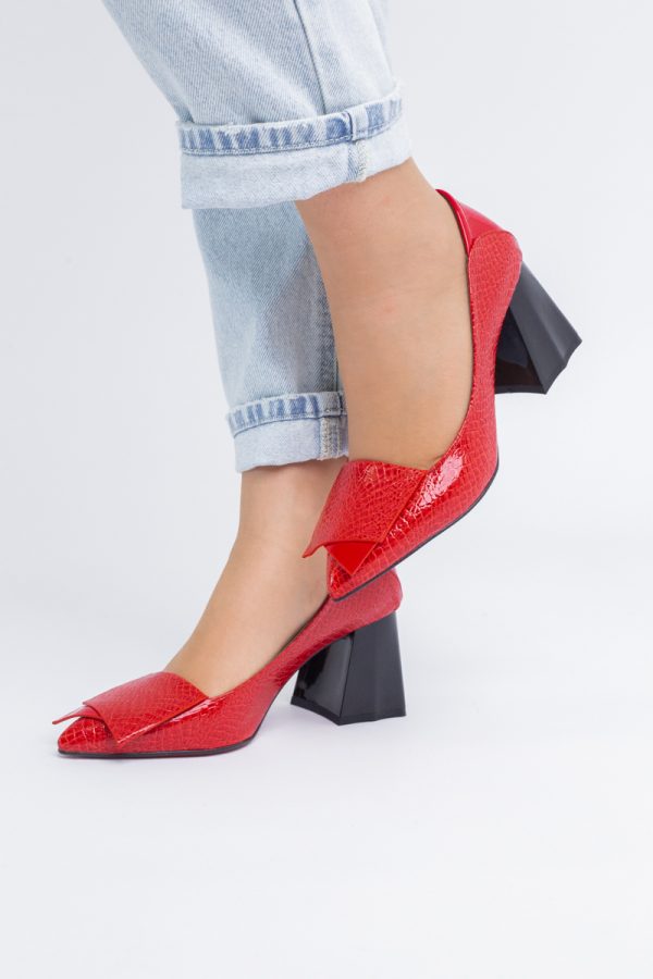 Pantofi Damă cu Toc Gros din Piele Ecologică Roșu (BS2002D2403832) 119