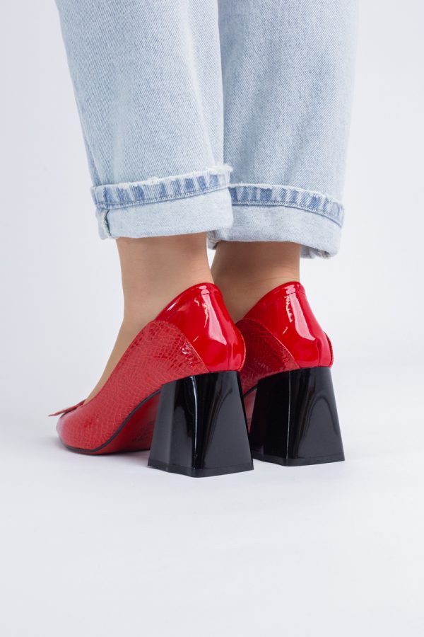Pantofi Damă cu Toc Gros din Piele Ecologică Roșu (BS2002D2403832) 121