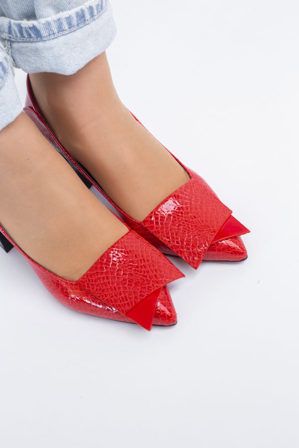 Pantofi Damă cu Toc Gros din Piele Ecologică Roșu (BS2002D2403832) 123