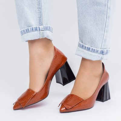 Pantofi Damă cu Toc Gros din Piele Ecologică Maro (BS2002D2403830)