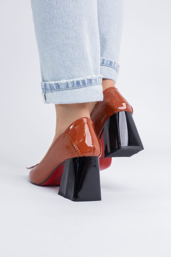 Pantofi Damă cu Toc Gros din Piele Ecologică Maro (BS2002D2403830) 123